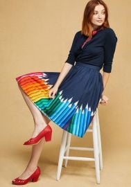 Cotton A-Line Skirt with Pockets in Rainbow at ModCloth